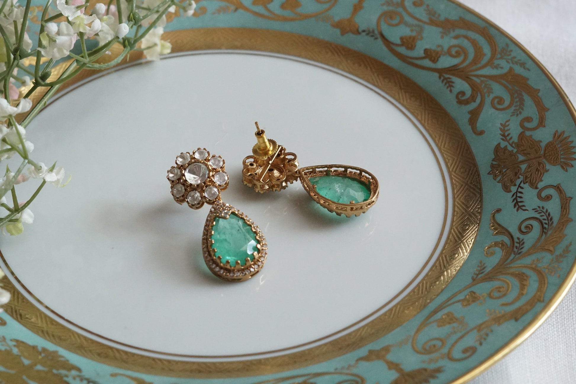 Light Green Stone Polki Earrings (1-5158)(B) - JEWELSTYLE