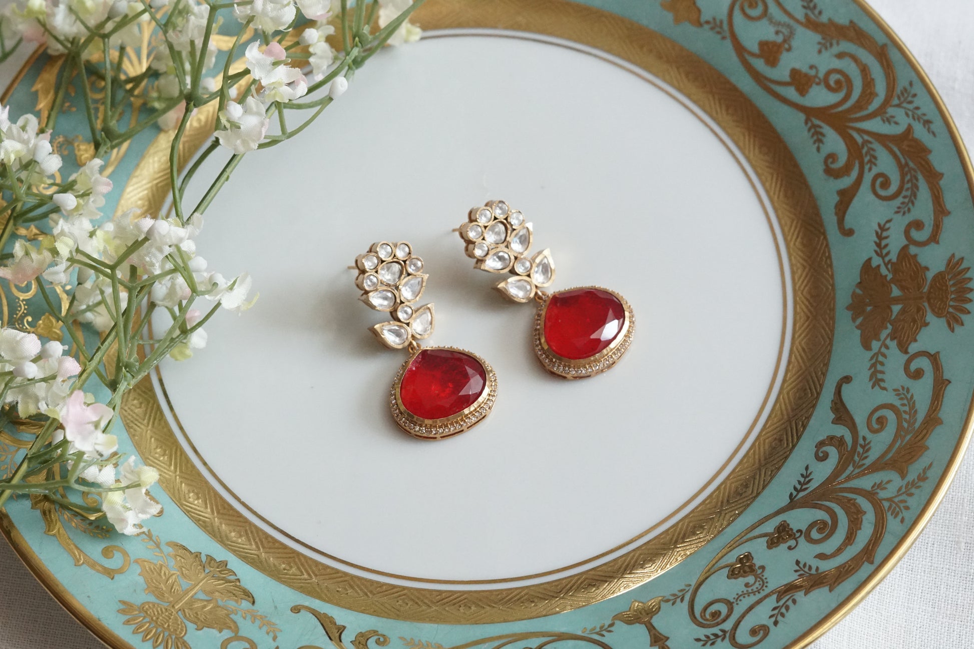 Red Stone Polki Earrings (1-5157)(B) - JEWELSTYLE