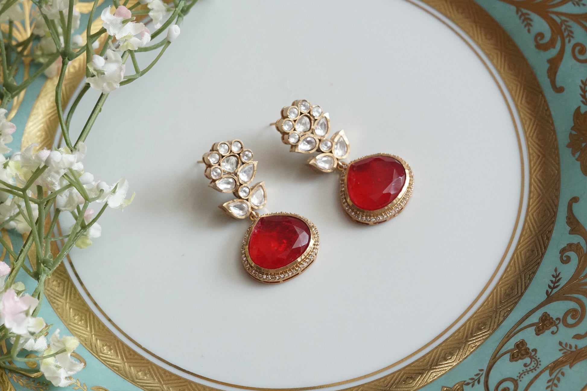 Red Stone Polki Earrings (1-5157)(B) - JEWELSTYLE