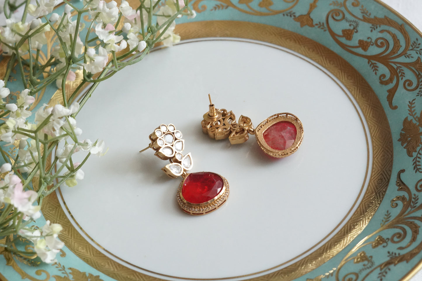Red Stone Polki Earrings (1-5157)(B) - JEWELSTYLE