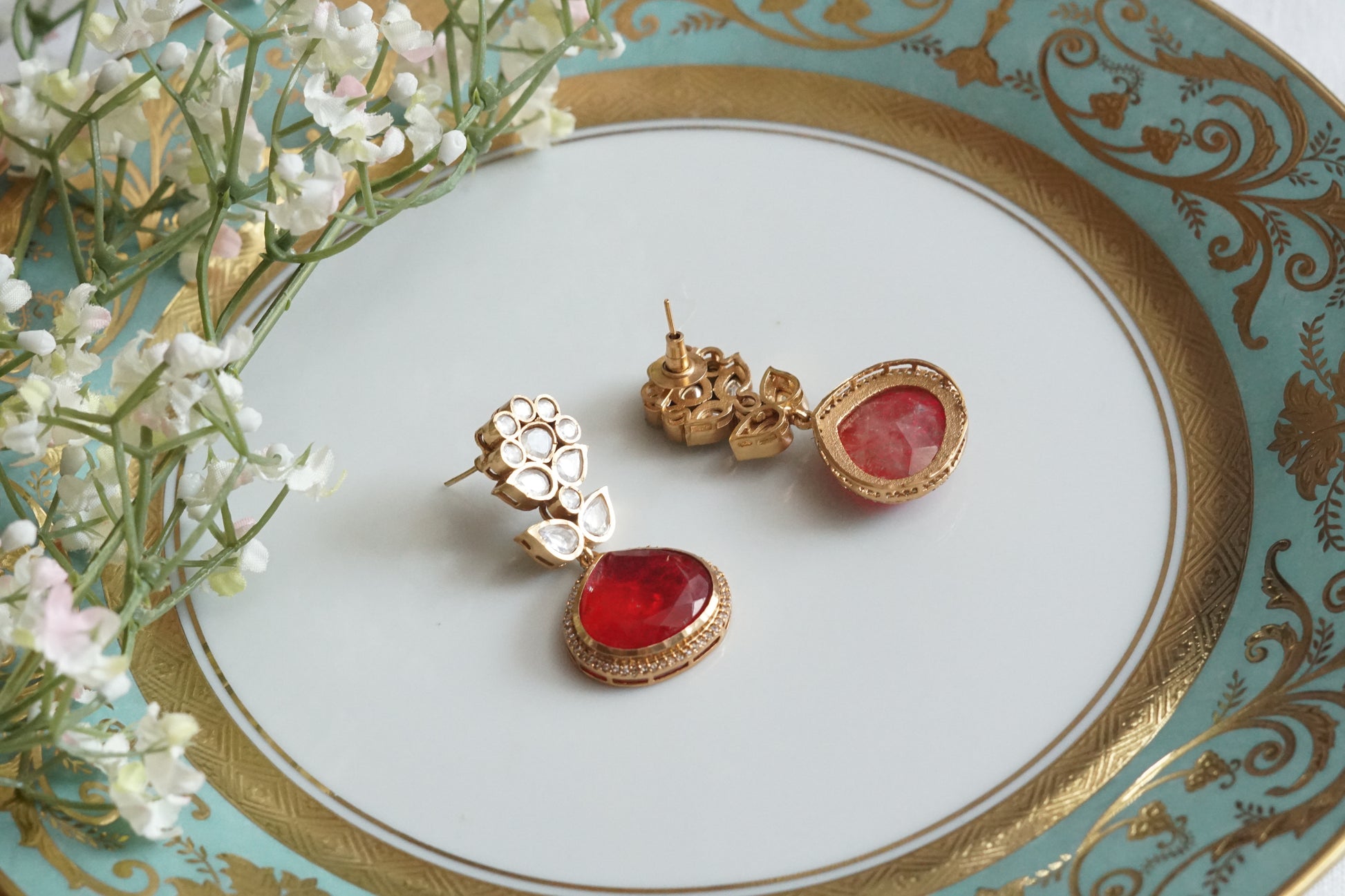 Red Stone Polki Earrings (1-5157)(B) - JEWELSTYLE