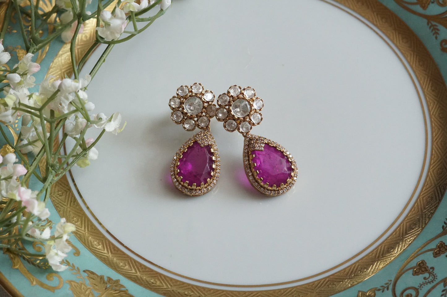 Pink Stone Polki Earrings (1-5151)(B) - JEWELSTYLE