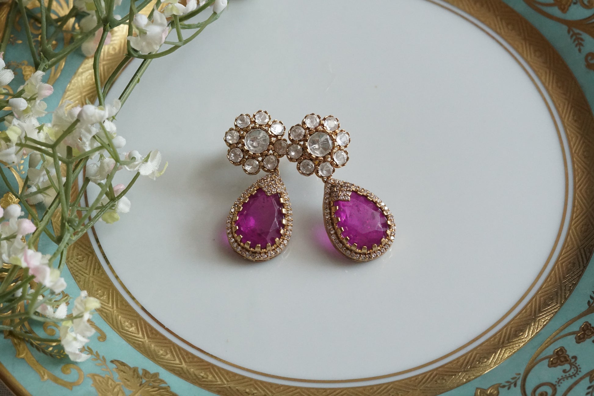 Purple Stone Polki Earrings (1-5155)(B) - JEWELSTYLE