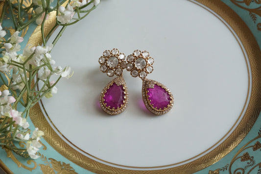 Purple Stone Polki Earrings (1-5155)(B) - JEWELSTYLE
