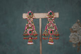 Green & Pink Kundan Earrings (1-4685)(K)