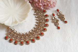 Coral  Polki necklace set (4-7803) (B)