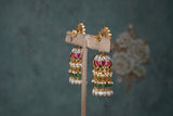Pink & White Kundan Jhumki (1-4681)(K)
