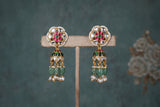 Pink, Green & White Kundan Jhumki (1-4683)(K)(offer piece)