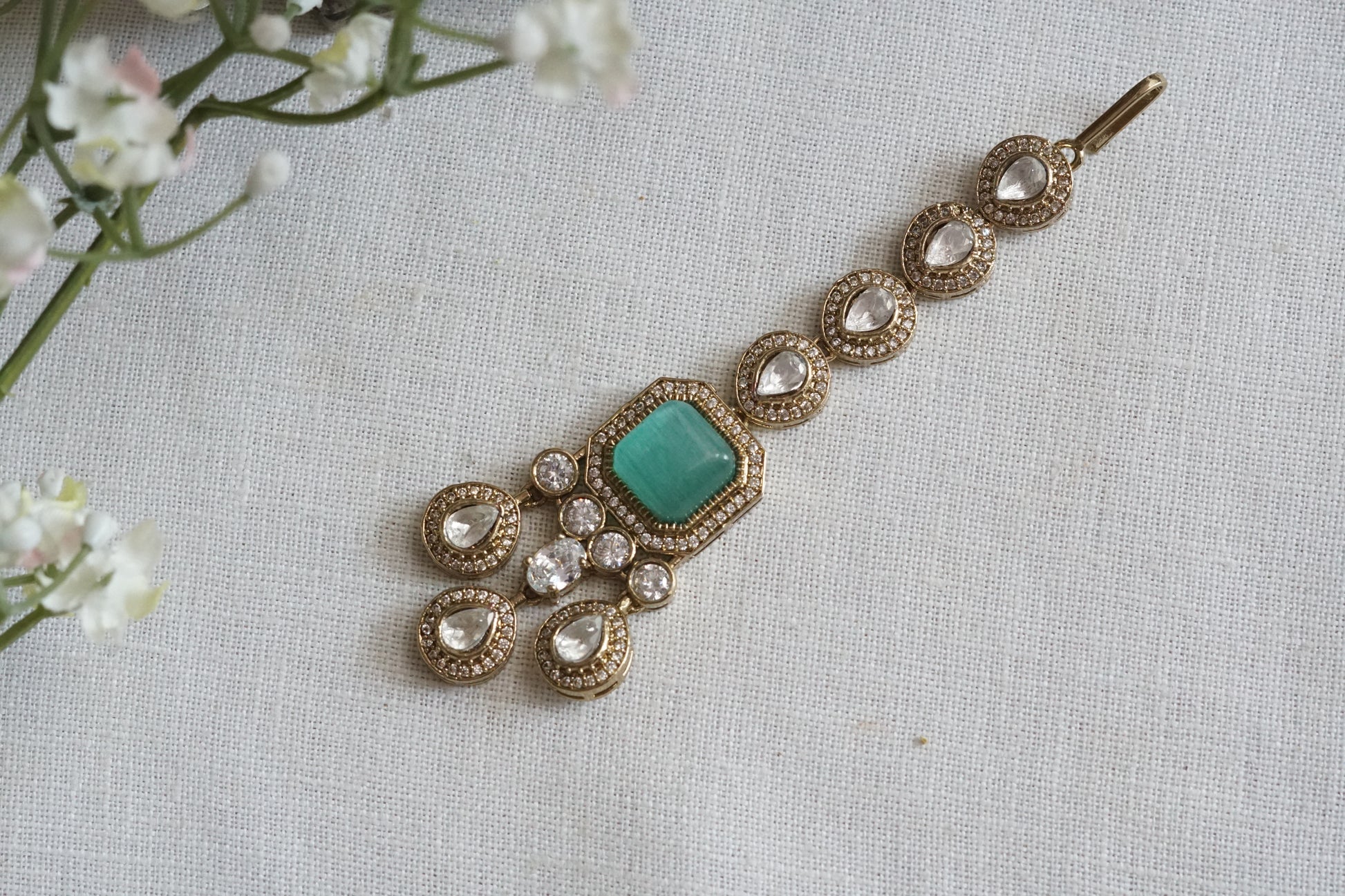 Mint Stone Polki Maangtika (5-1719)(B) - JEWELSTYLE