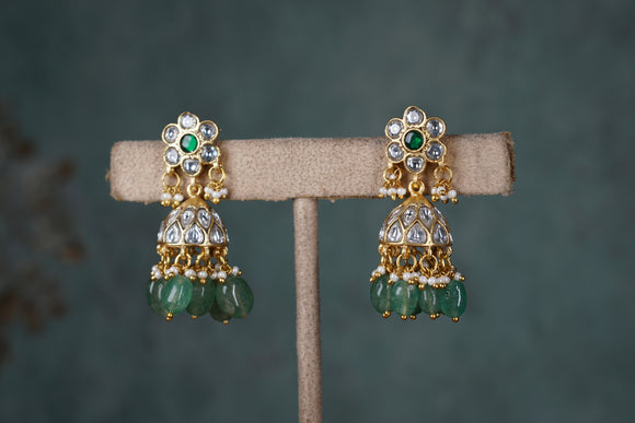 Green & White Kundan Jhumki (1-4684)(K)