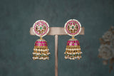 Pink & White Kundan Jhumki (1-4680)(K)