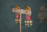 Pink, Green & White Kundan Jhumki (1-4683)(K)(offer piece)