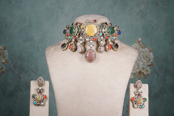 Multi Stone Polki choker set (4-8548)(B)