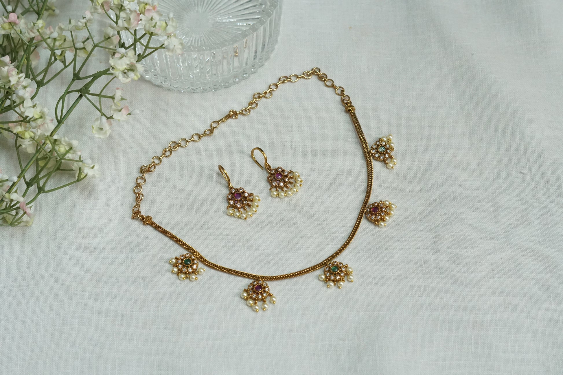 Ad Stone Necklace Set (4-9154)(AK) - JEWELSTYLE