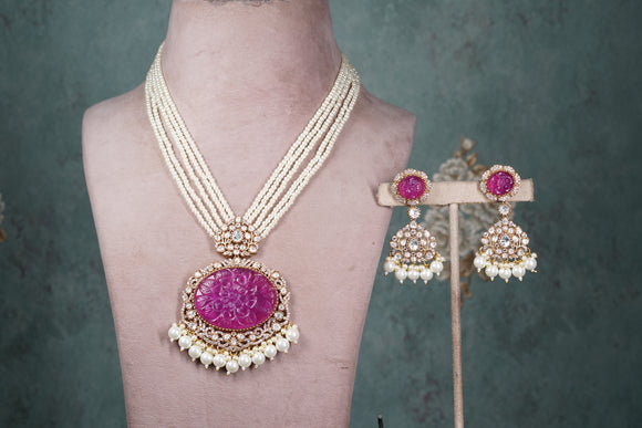 Pink Polki Necklace set (4-8550)(B)