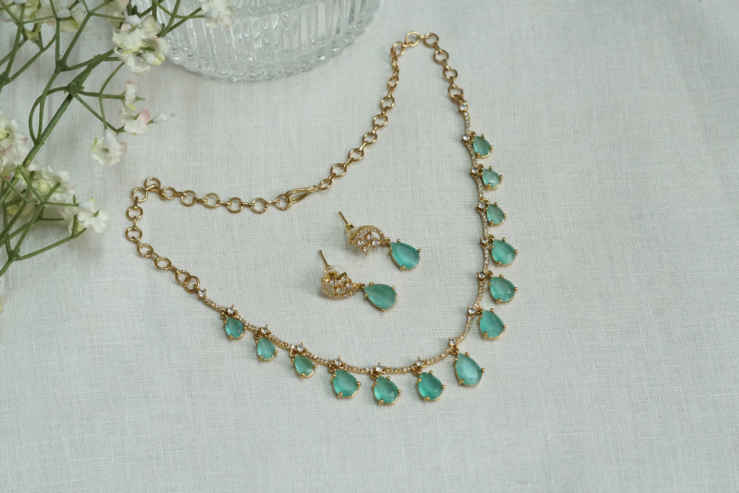 Mint AD Stone Necklace Set (4-9152)(AK) - JEWELSTYLE