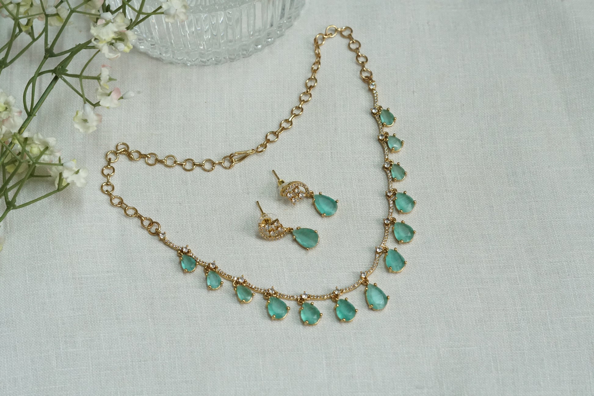 Mint AD Stone Necklace Set (4-9152)(AK) - JEWELSTYLE