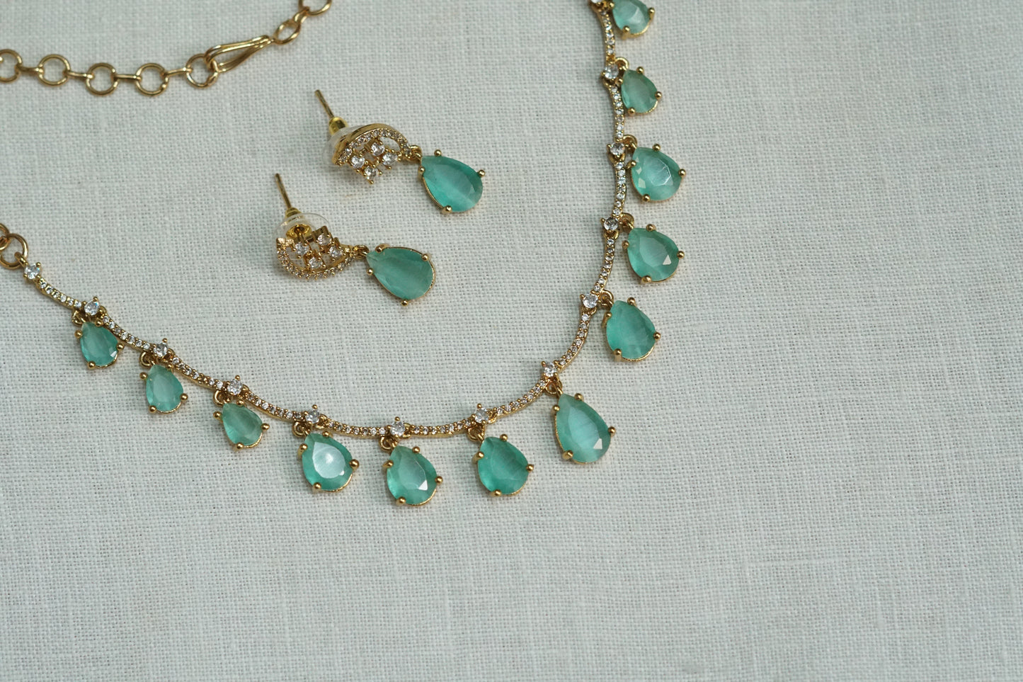 Mint AD Stone Necklace Set (4-9152)(AK) - JEWELSTYLE