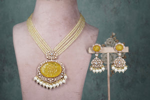 Yellow Polki Necklace set (4-8552)(B)