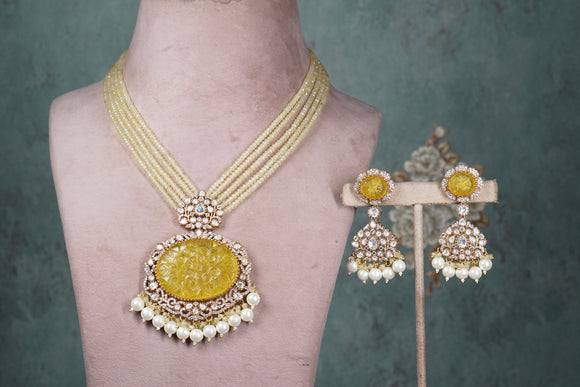 Yellow Polki Necklace set (4-8552)(B)