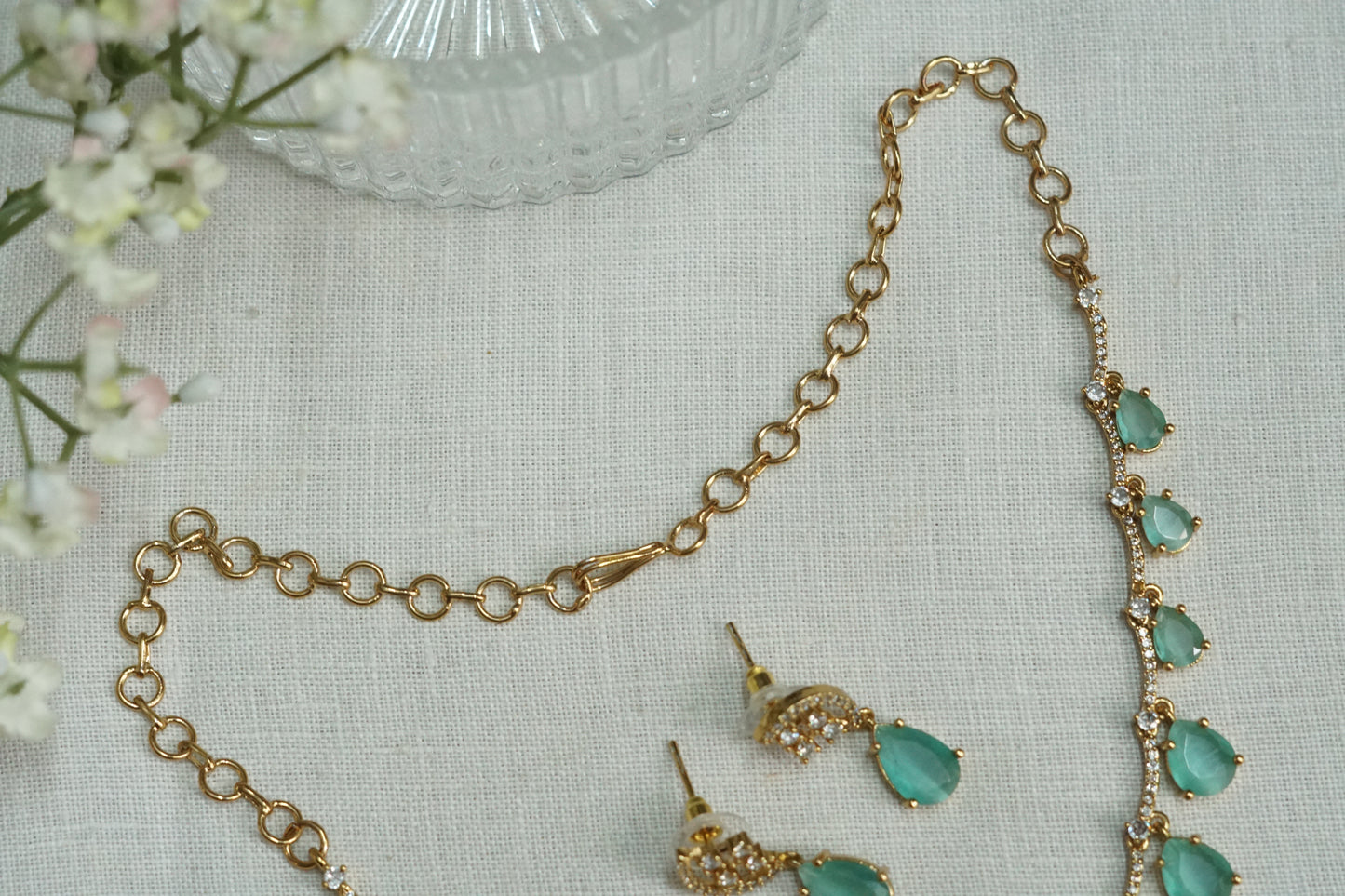 Mint AD Stone Necklace Set (4-9152)(AK) - JEWELSTYLE