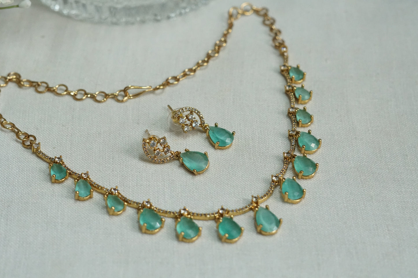 Mint AD Stone Necklace Set (4-9152)(AK) - JEWELSTYLE