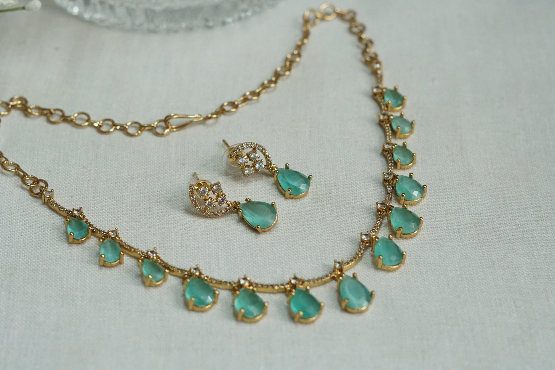 Mint AD Stone Necklace Set (4-9152)(AK) - JEWELSTYLE