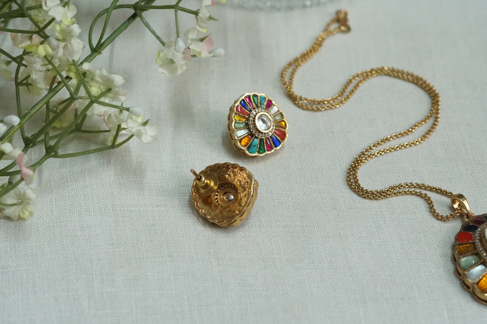 Multi Stone Polki Pendant Set (4-9153)(B) - JEWELSTYLE