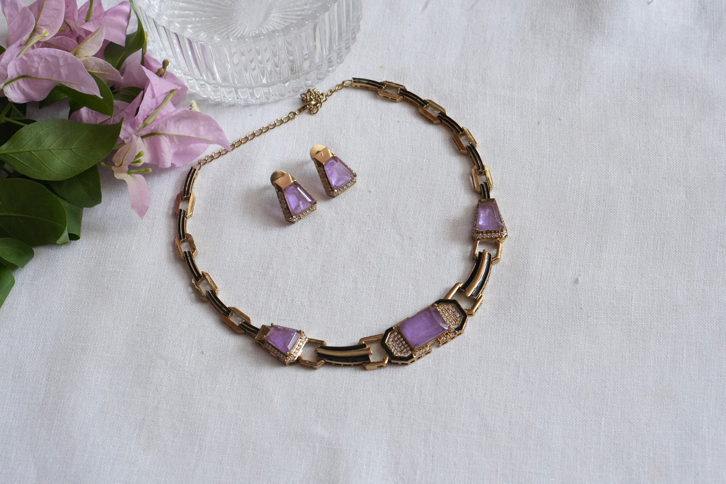 Purple Stone Polki Necklace Set  (4-9029)(B)