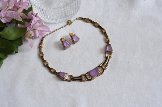 Purple Stone Polki Necklace Set  (4-9029)(B)