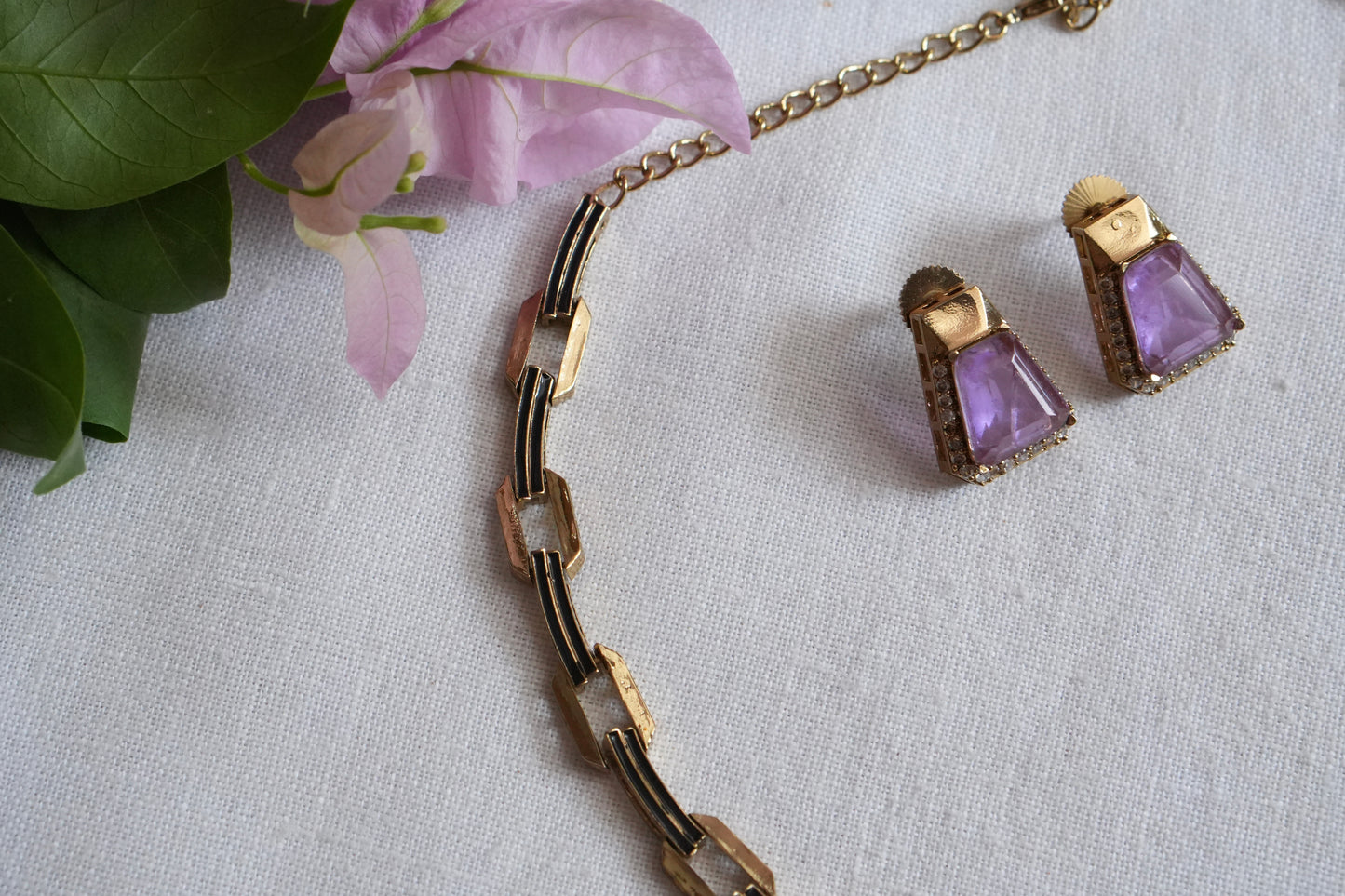 Purple Stone Polki Necklace Set  (4-9029)(B)