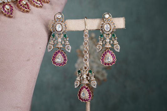 Polki Necklace set With Maangtikka (4-8556)(B)(PREORDER)