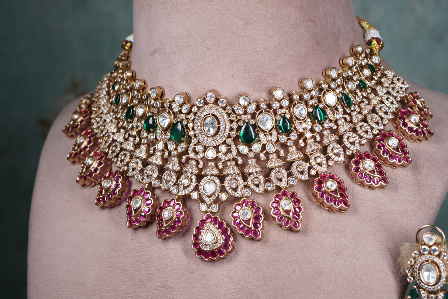 Polki Necklace set With Maangtikka (4-8556)(B)(PREORDER)