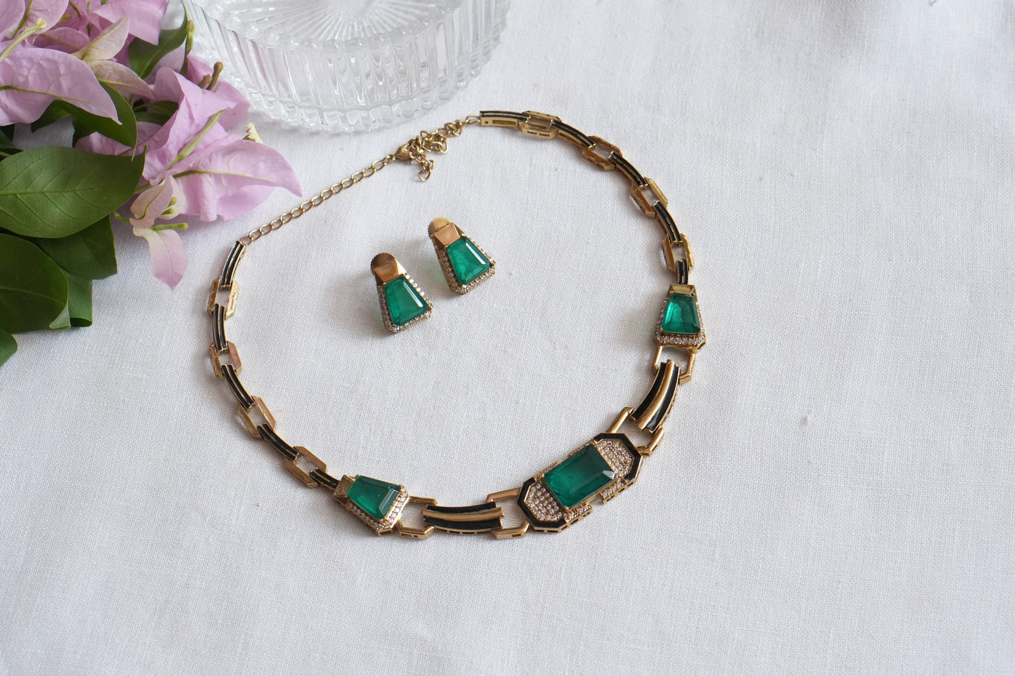 Green Stone Polki Necklace Set  (4-9030)(B) - JEWELSTYLE