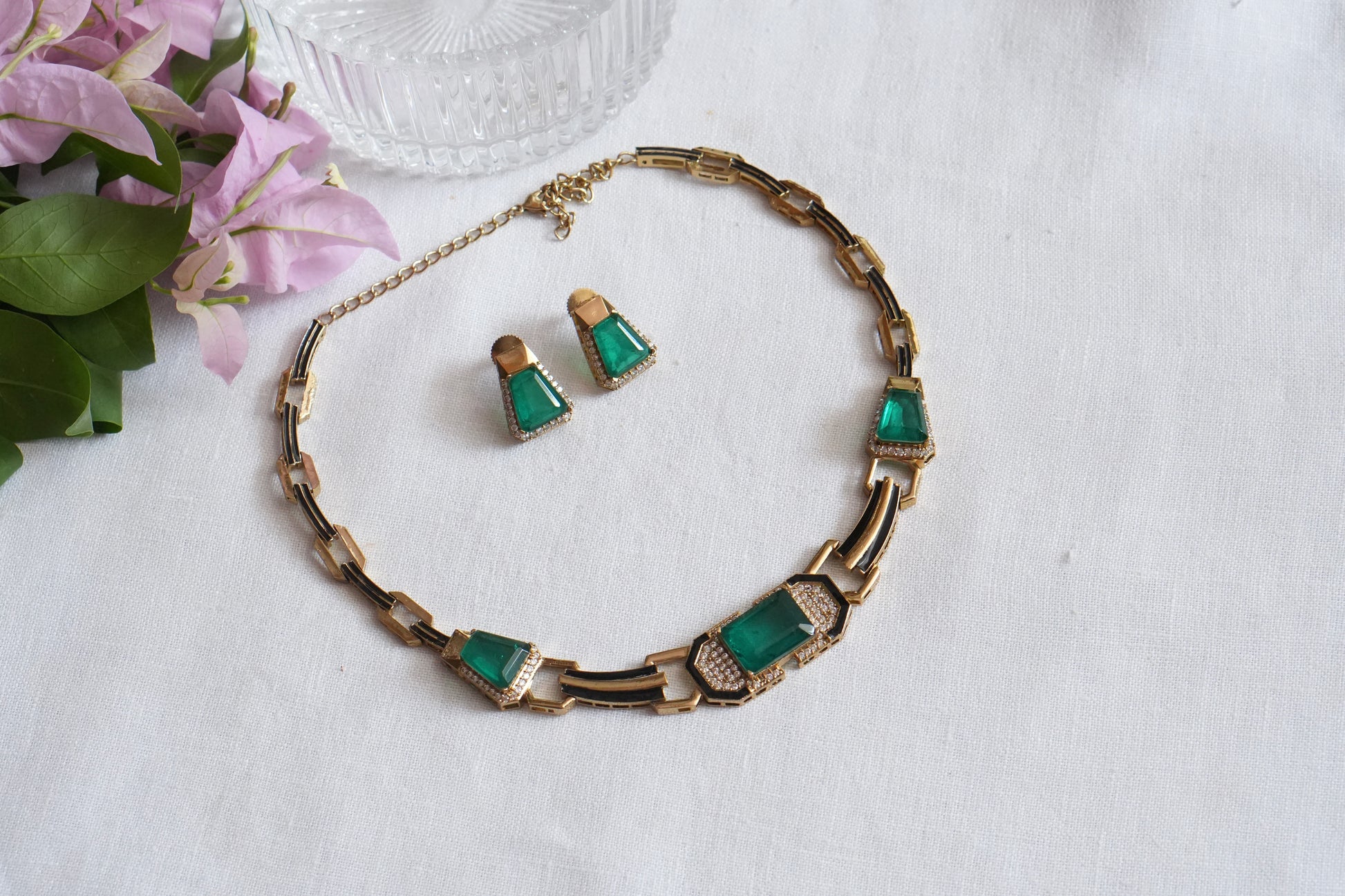 Green Stone Polki Necklace Set  (4-9030)(B) - JEWELSTYLE