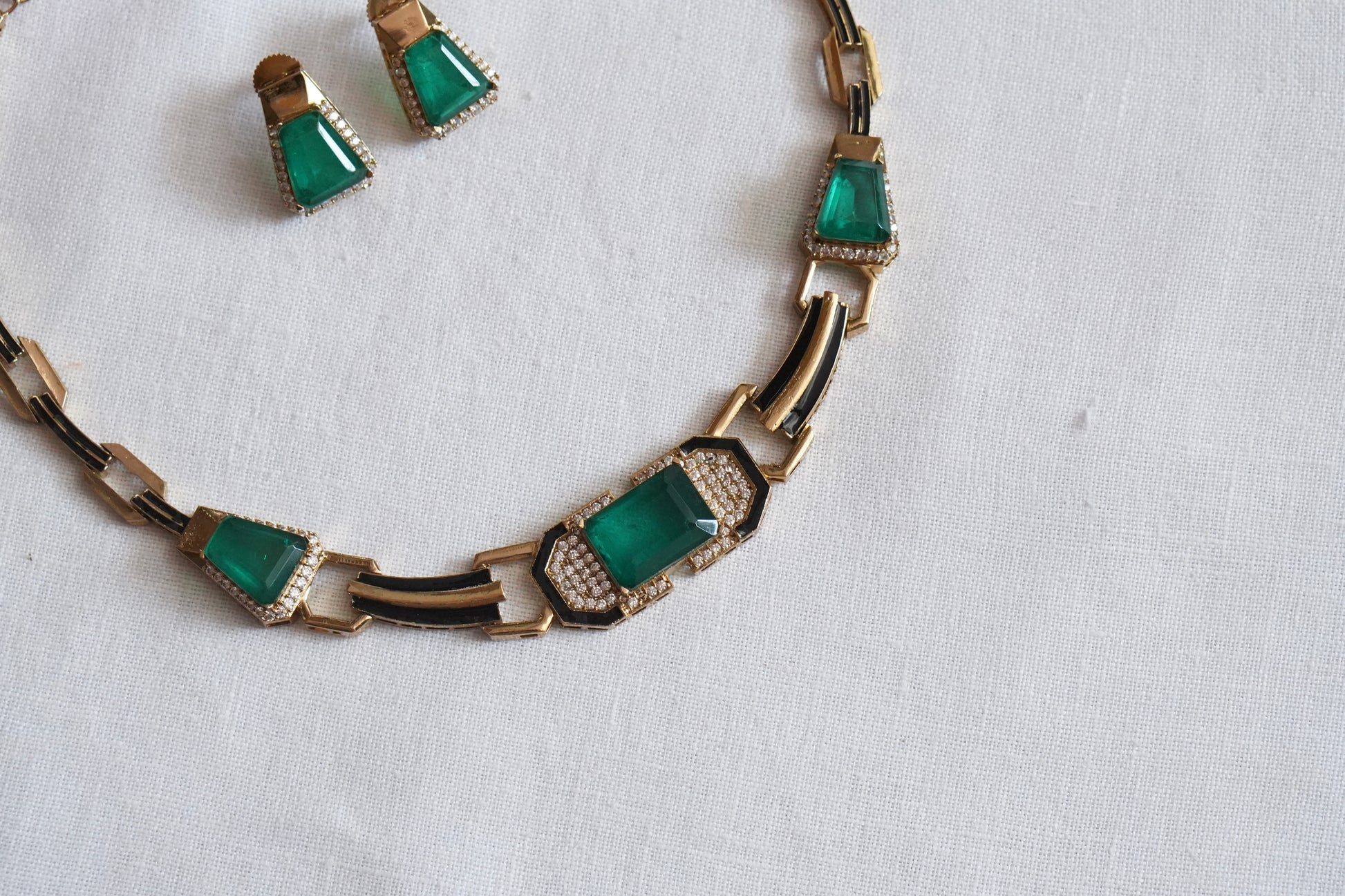 Green Stone Polki Necklace Set  (4-9030)(B) - JEWELSTYLE