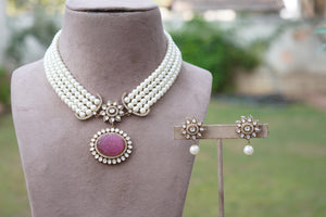 Pink Polki  Necklace set (4-7816) (B)