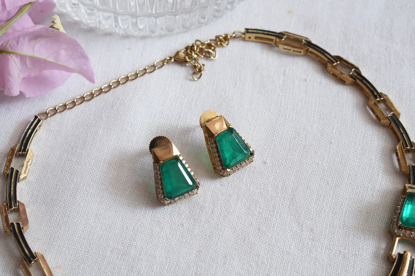 Green Stone Polki Necklace Set  (4-9030)(B) - JEWELSTYLE