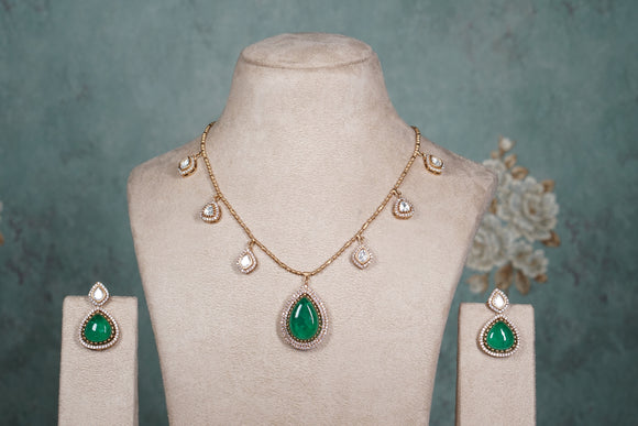 Green Stone Polki Necklace set (4-8559)(B)