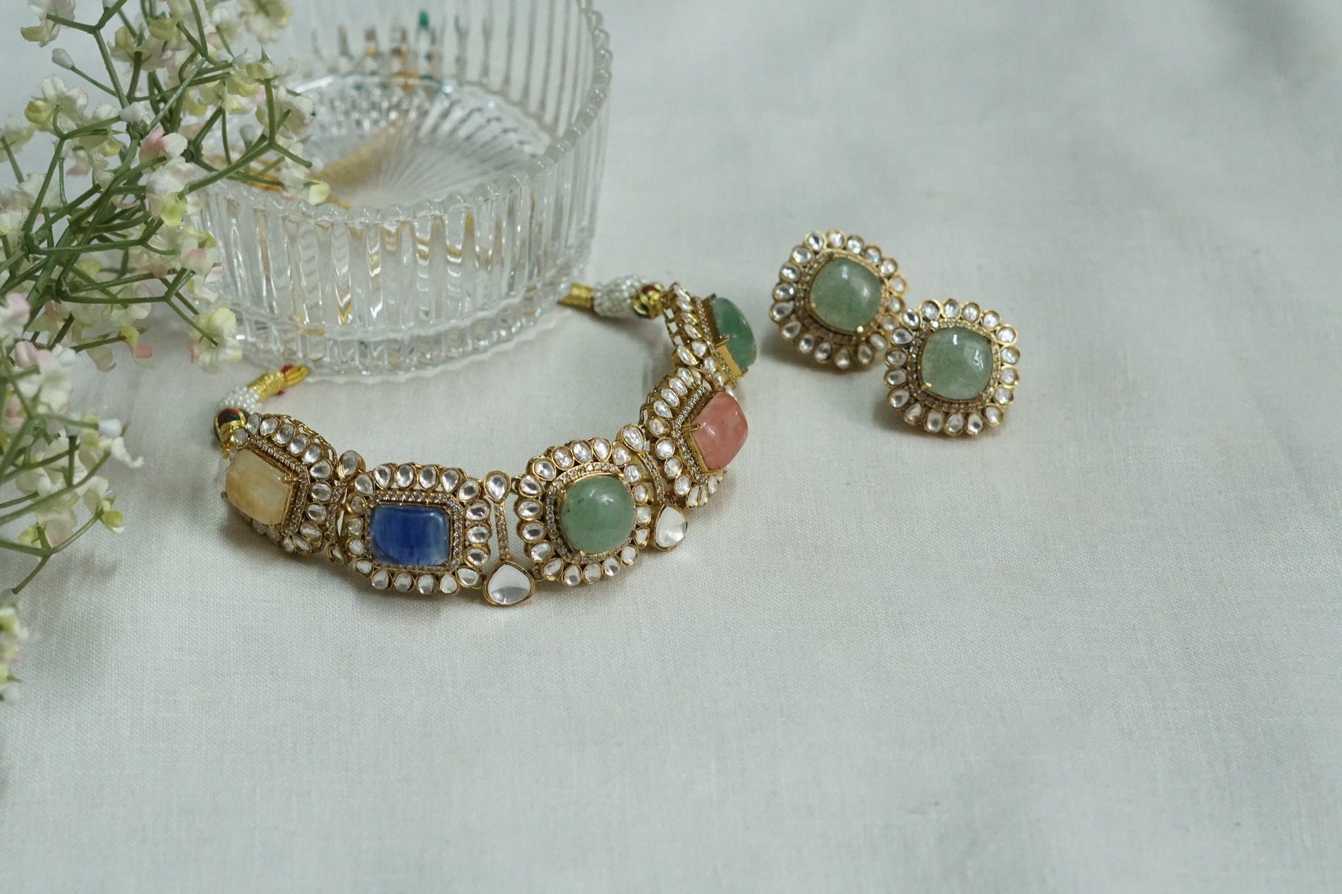 Polki Necklace set (4-9182)(B) - JEWELSTYLE