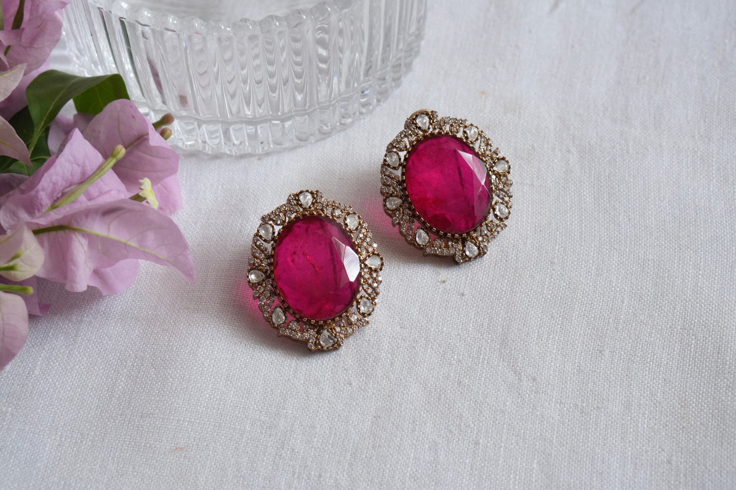 Red Stone Polki  Studs (1-5110)(B)