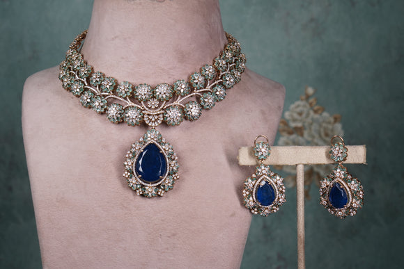 Blue Stone Polki Necklace set (4-8560)(B)