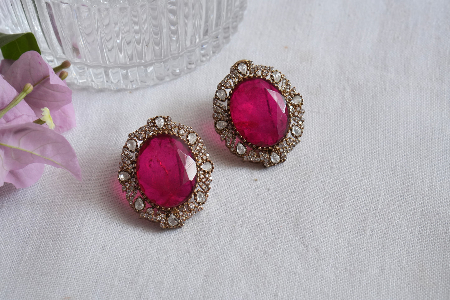 Red Stone Polki  Studs (1-5110)(B)