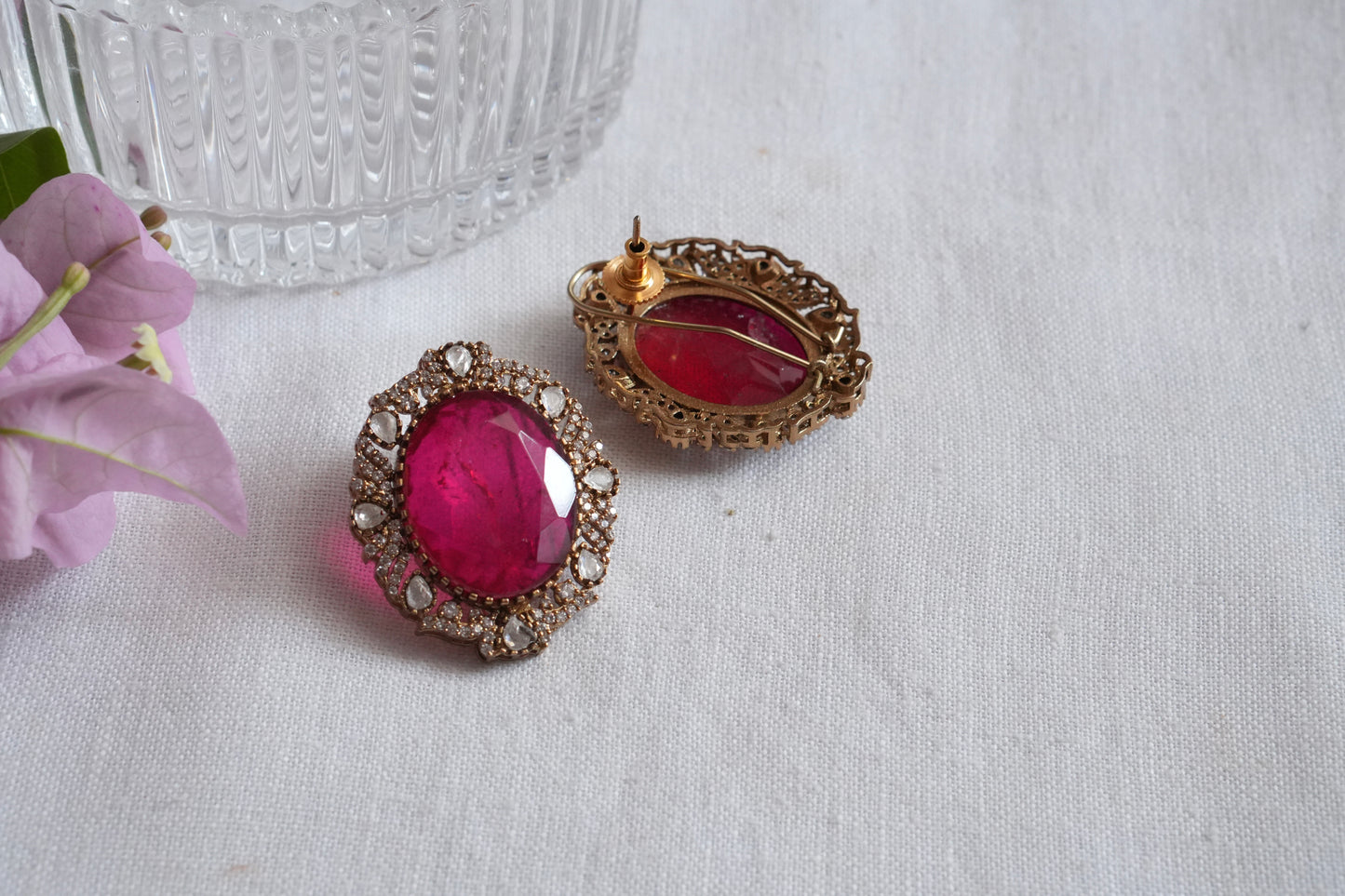 Red Stone Polki  Studs (1-5110)(B)