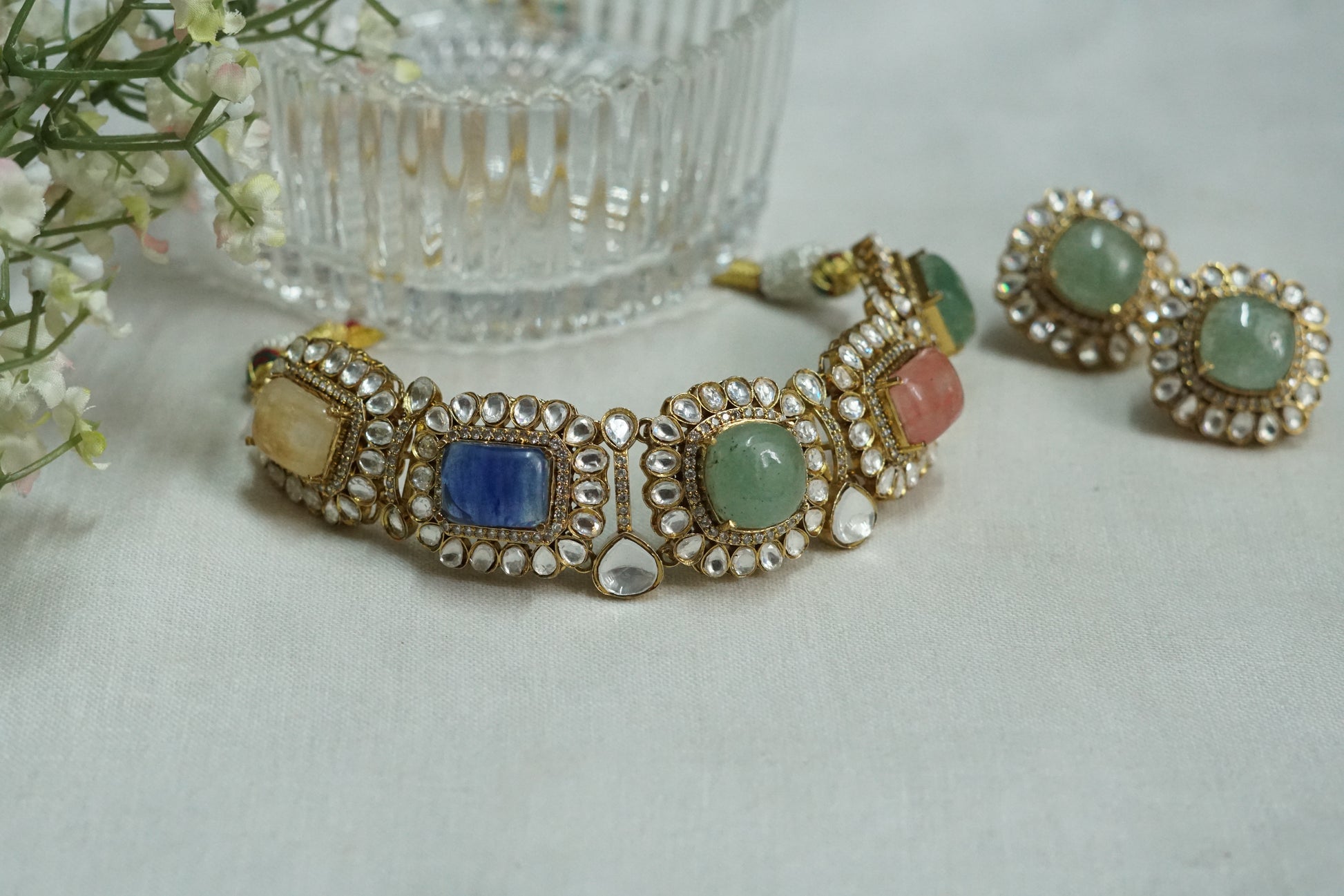 Polki Necklace set (4-9182)(B) - JEWELSTYLE