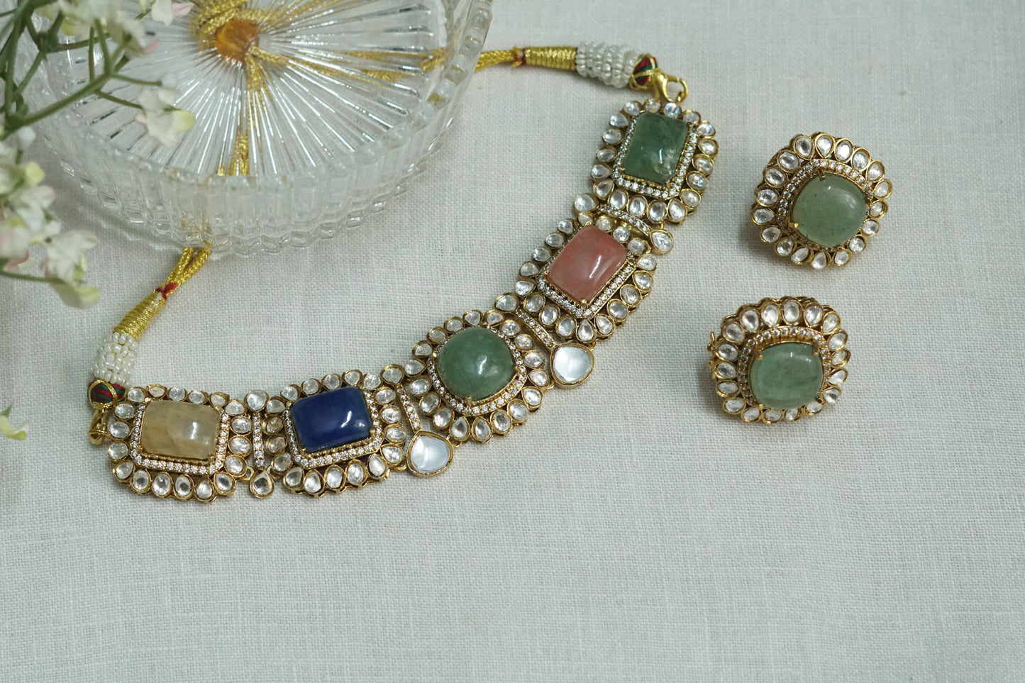 Polki Necklace set (4-9182)(B) - JEWELSTYLE