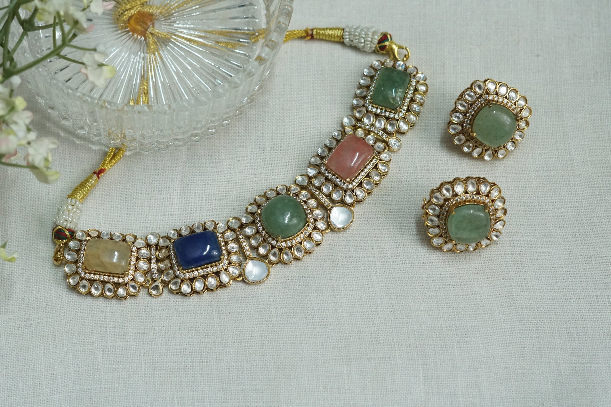 Polki Necklace set (4-9182)(B) - JEWELSTYLE