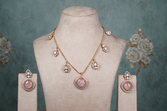 Pink Stone Polki Necklace set (4-8561)(B)
