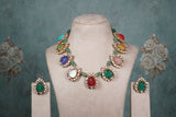 Multi Stone Polki Necklace set (4-8562)(B)