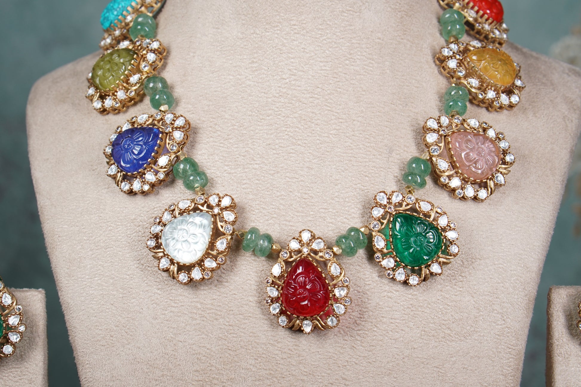 Multi Stone Polki Necklace set (4-8562)(B) - JEWELSTYLE